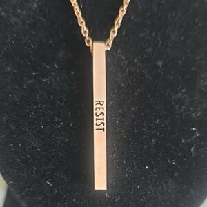 Gold Plated Bar "Resist" Pendant Necklace New